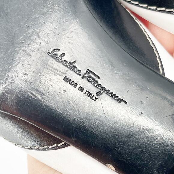 Vintage Salvatore Ferragamo Black White Brogue Detail Pointed Toe Mule size 7.5 - Picture 11 of 11